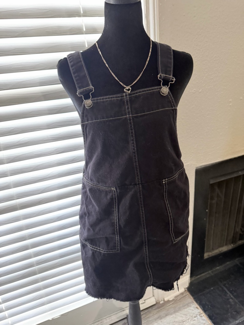 BDG Black Denim Pinafore Overall Dress with Contrast Stitching